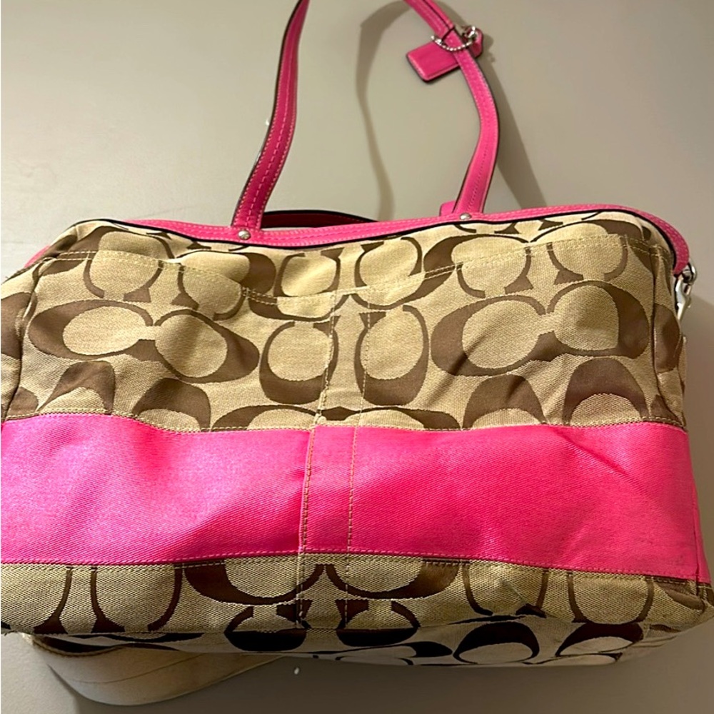 Pink & Brown Coach Diaper Bag
